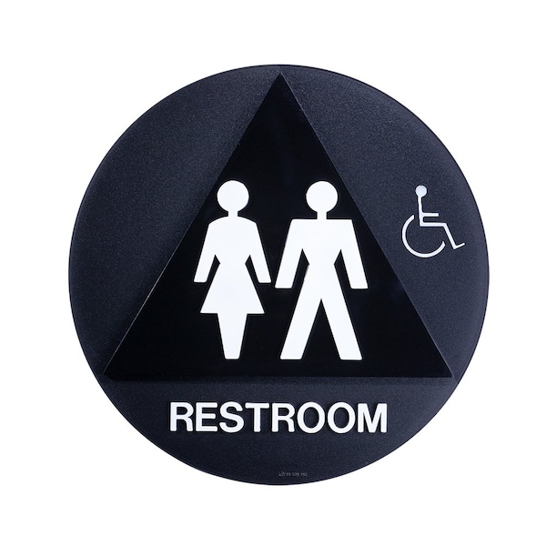 Bcf 12 x 12, Unisex Door Sign, Circular With Triangle Print, Picture, Text & Handicapped Symbol, Blac SBH12U-BLACK-1 - main